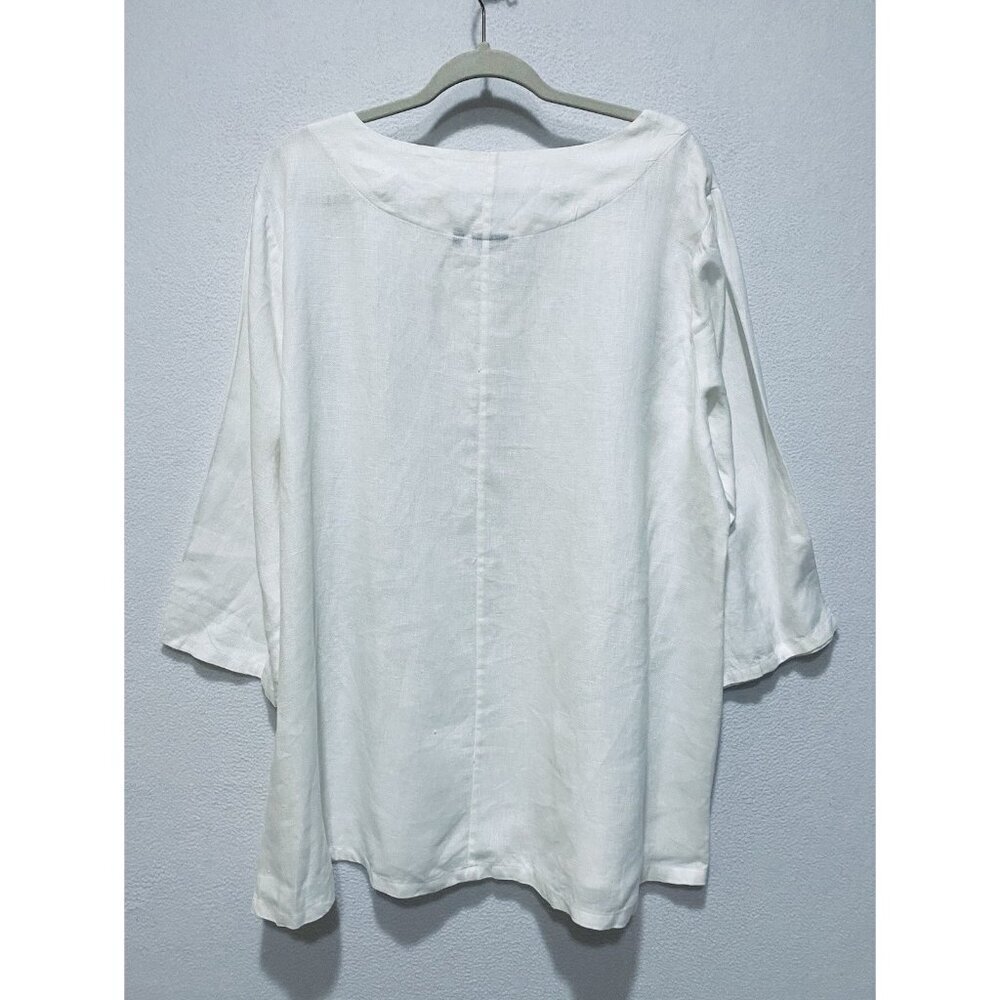 Amelline Top Womens XL White Linen Tunic Side Buttons Minimalist Lagenlook Boho - Picture 4 of 7